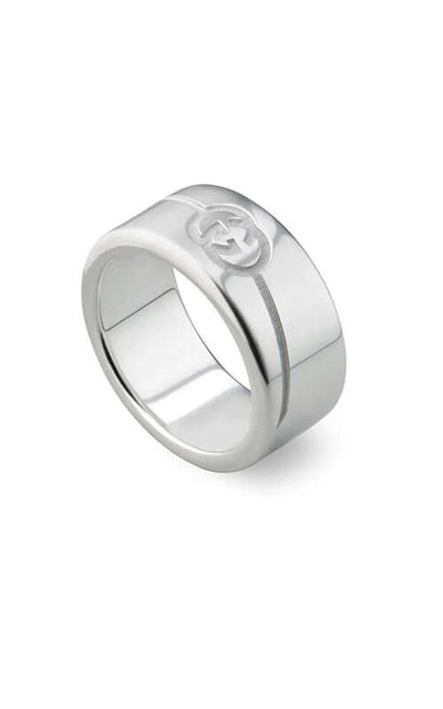 GUCCI Diagonal Interlocking G Wide Silver Ring YBC774053001 Bandiera Jewellers