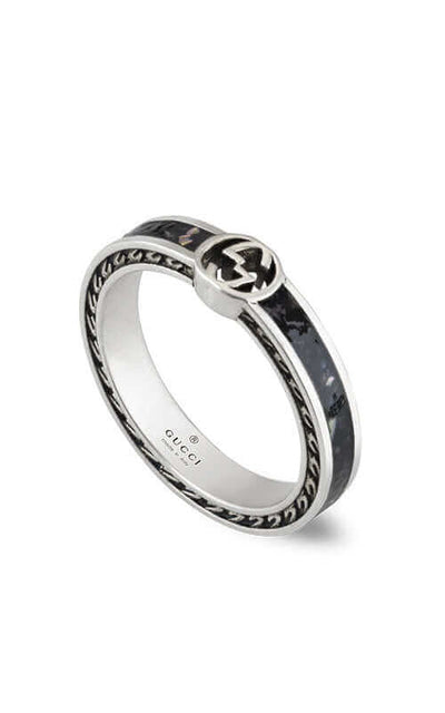 GUCCI Interlocking G Silver & Enamel Ring YBC701620001 Bandiera Jewellers