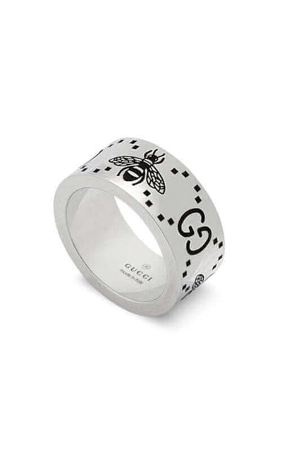 GUCCI Signature Silver Ring with Bee Motif YBC728304001 Bandiera Jewellers