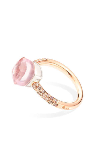 Pomellato 18k Petit Nudo Rose and White Gold Rose Quartz Chalcedony Brown Diamond Ring PAB7040O6000BRCQR Bandiera Jewellers