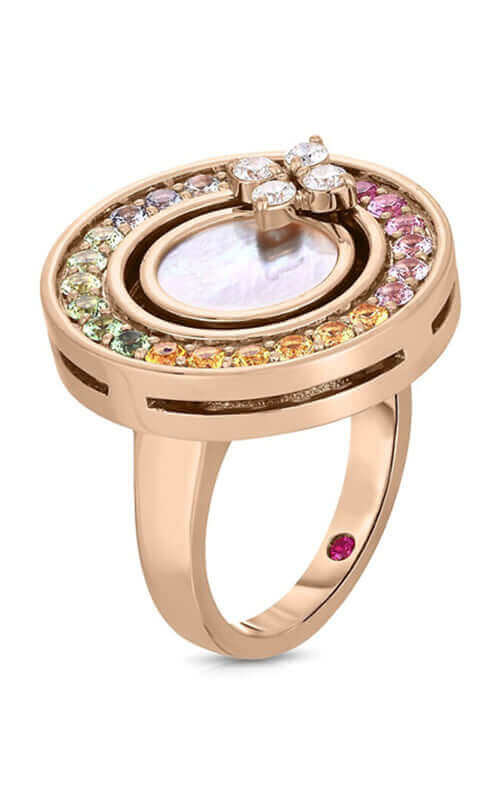 Roberto Coin Princess Venetian ring in satin-brushed 750 yellow gold set  with 40 diamonds and a ruby - Lionel Meylan Vevey