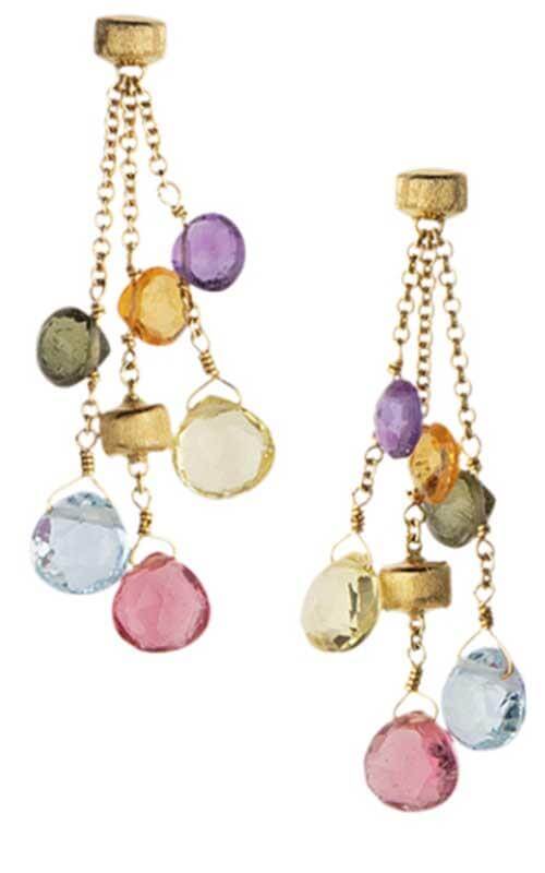 Marco Bicego Paradise Earrings Yellow Gold and Multi colored Stones | Bandiera Jewellers Toronto and Vaughan