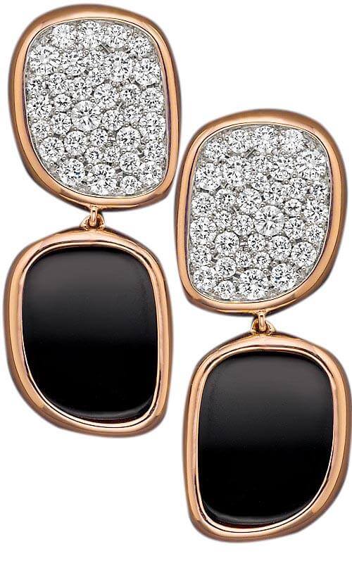 Roberto Coin Black Jade Collection Rose Gold, Diamond & Black Jade Earrings (8881604AXERBJ) | Bandiera Jewellers Toronto and Vaughan