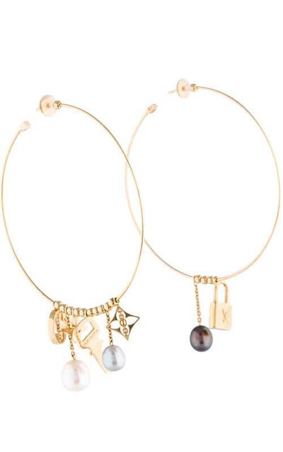 Louis Vuitton Monogram Hoop Pearl Gold Earrings